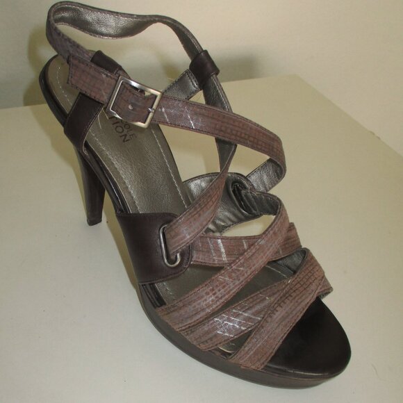 Kenneth Cole Reaction Womens Tan Leather Strappy Slingback Heel Sandal - 7M - Picture 2 of 9